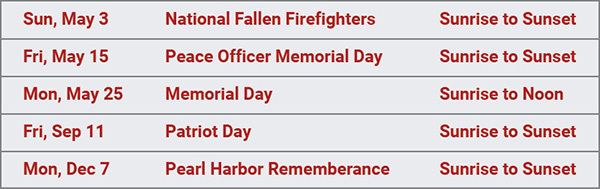 2026 US Half-Staff Days