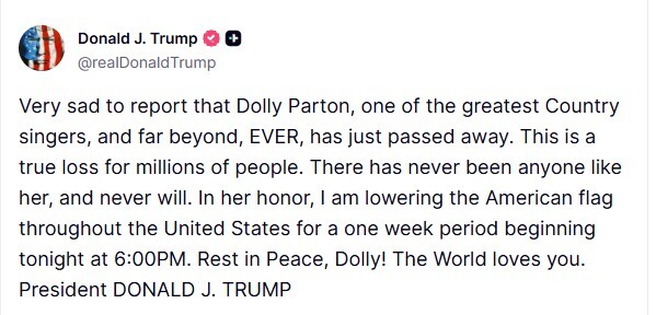 American flag at half-staff in memory of Dolly Parton