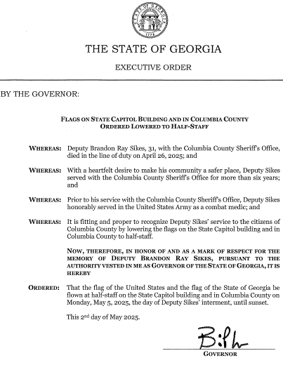 Georgia Half-Staff Alert for May 05, 2025