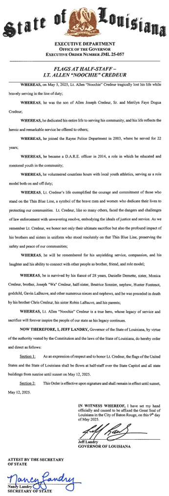 Louisiana Half-Staff Alert