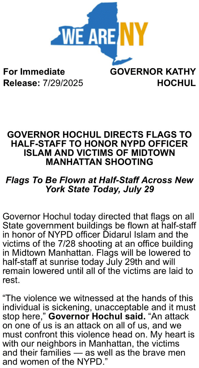 New York Half Staff Alert