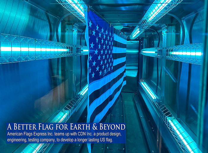 American flag undergoing accelerated ultraviolet exposure testing